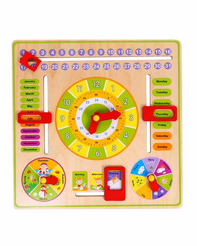 All-in-One Wooden Educational Calendar &amp; Clock Board for Kids with Knobs – Learn Time, Dates, Seasons &amp; Weather-5