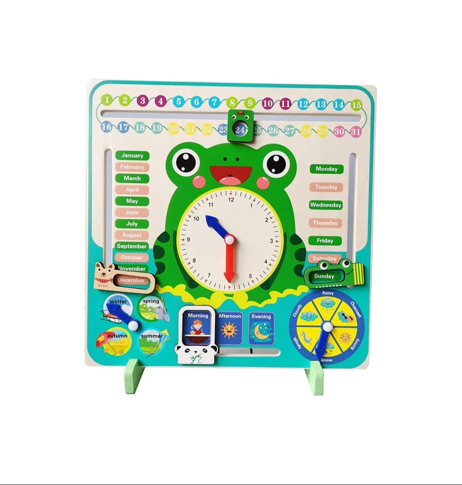 Wooden Frog Calendar &amp; Clock for Kids – 7-in-1 Montessori Daily Learning Clock, Preschool Time-Telling &amp; Educational Board-8