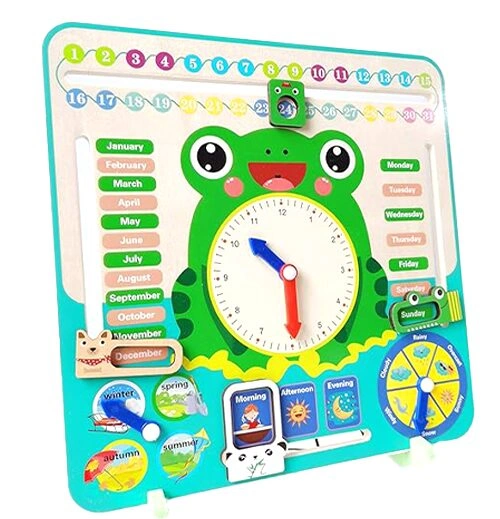 Wooden Frog Calendar &amp; Clock for Kids – 7-in-1 Montessori Daily Learning Clock, Preschool Time-Telling &amp; Educational Board-7