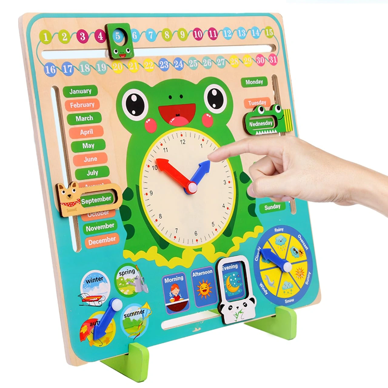 Wooden Frog Calendar &amp; Clock for Kids – 7-in-1 Montessori Daily Learning Clock, Preschool Time-Telling &amp; Educational Board-6