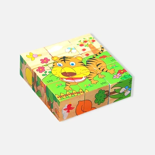 3D Face 6 in 1 Wooden Cube Blocks Jigsaw Puzzle Kid Children Baby Educational Toy Cartoon Puzzle-5