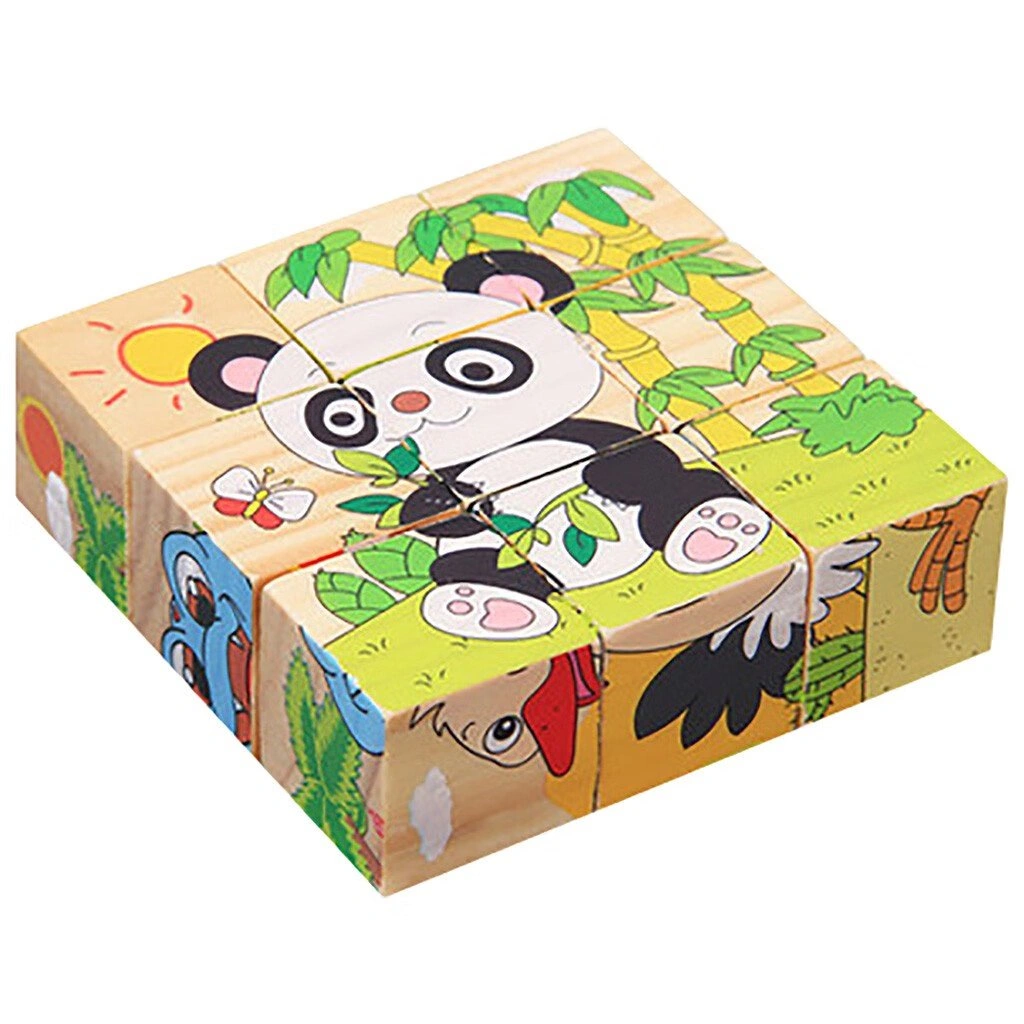 3D Face 6 in 1 Wooden Cube Blocks Jigsaw Puzzle Kid Children Baby Educational Toy Cartoon Puzzle-7