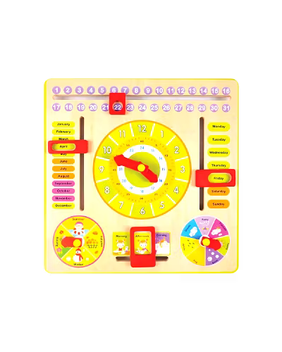 All-in-One Wooden Educational Calendar &amp; Clock Board for Kids with Knobs – Learn Time, Dates, Seasons &amp; Weather-ST13