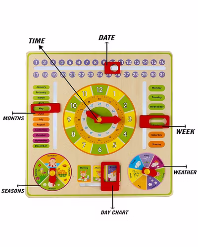 All-in-One Wooden Educational Calendar &amp; Clock Board for Kids with Knobs – Learn Time, Dates, Seasons &amp; Weather-2