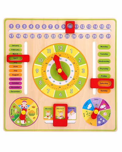 All-in-One Wooden Educational Calendar &amp; Clock Board for Kids with Knobs – Learn Time, Dates, Seasons &amp; Weather-3