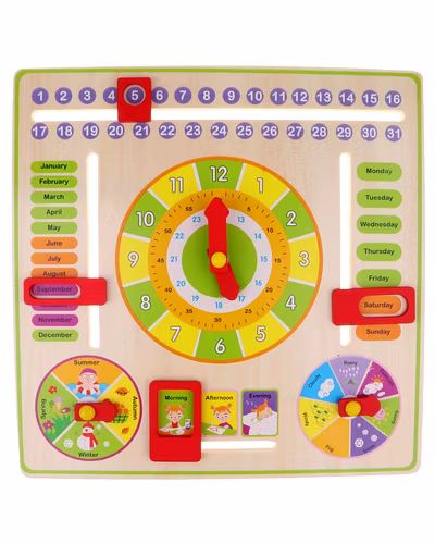All-in-One Wooden Educational Calendar &amp; Clock Board for Kids with Knobs – Learn Time, Dates, Seasons &amp; Weather-4
