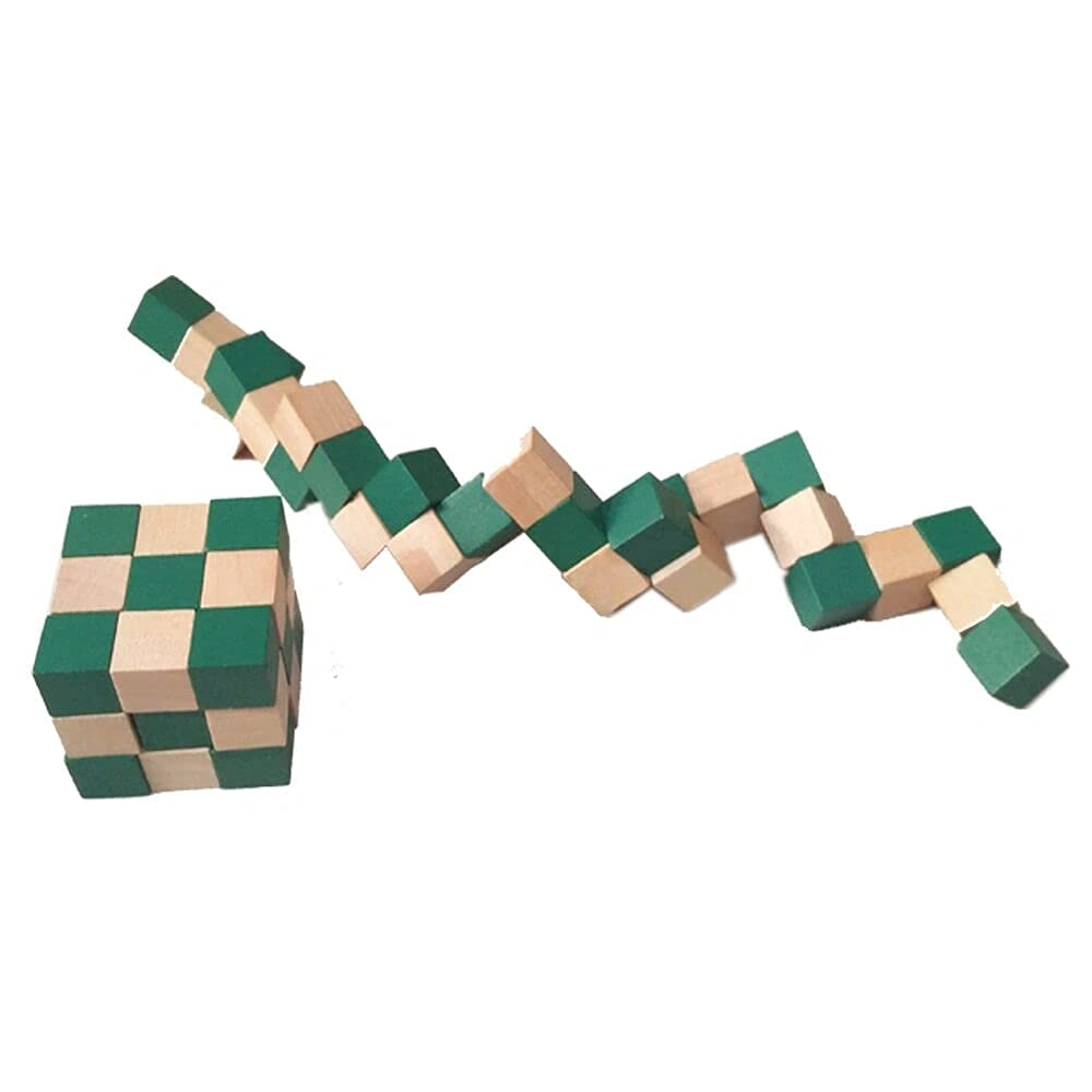 Wooden Snake Cube Toy In Green &amp; Beige Color-6