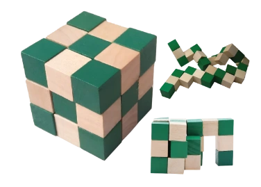 Wooden Snake Cube Toy In Green &amp; Beige Color-5