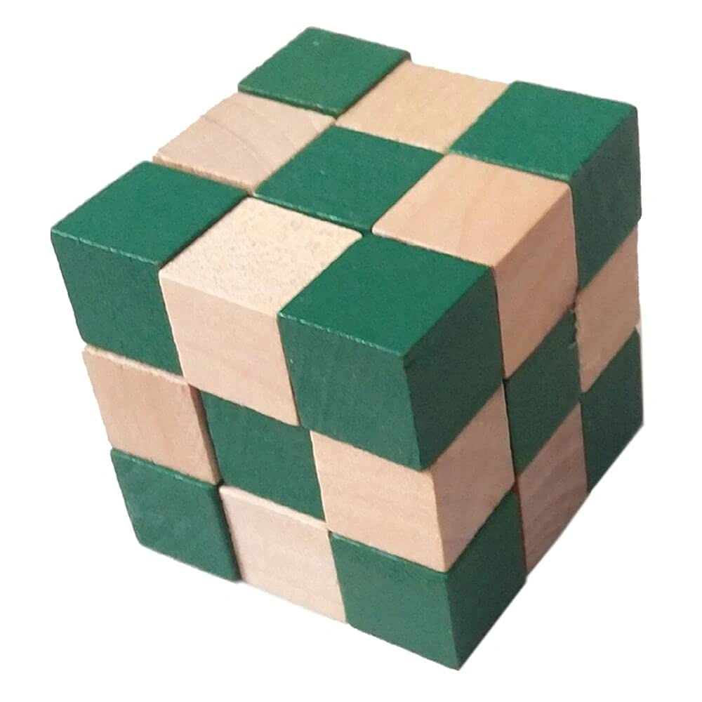 Wooden Snake Cube Toy In Green &amp; Beige Color-4