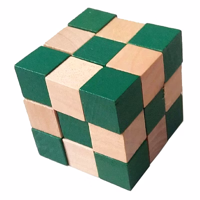 wooden snake cube toy in green & beige color