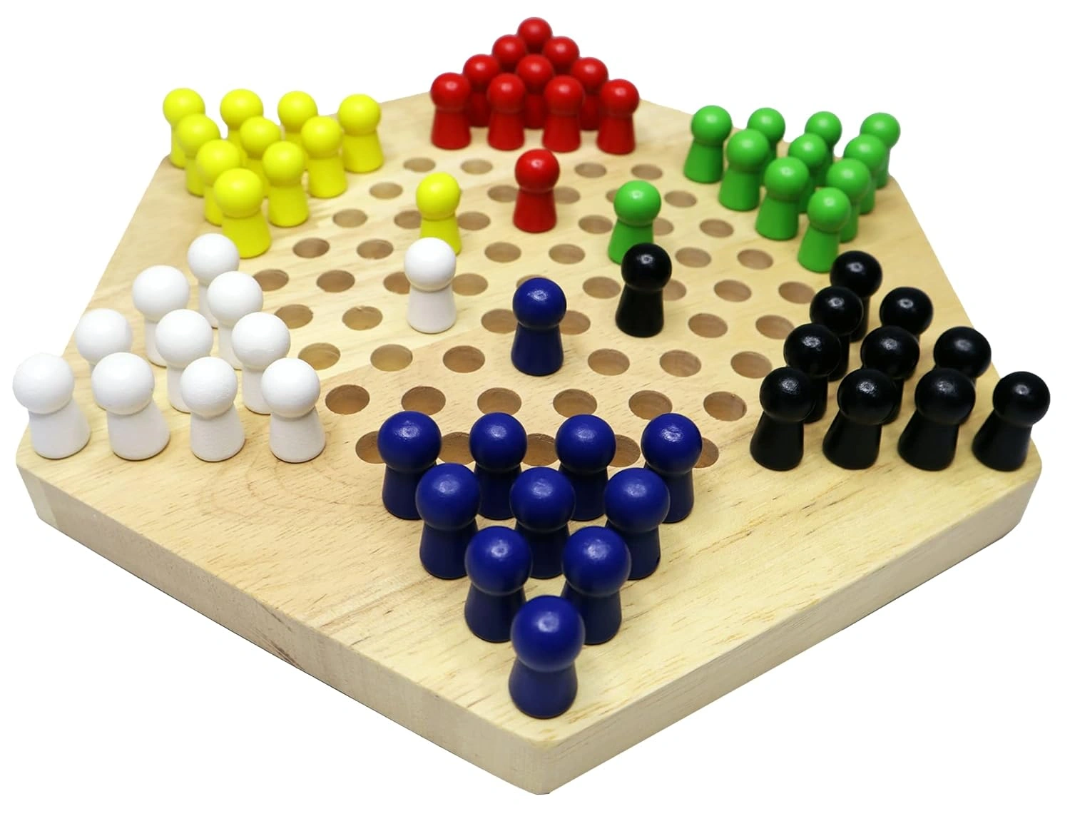 Traditional Hexagon Wooden Chinese Checkers Family Game Set-8