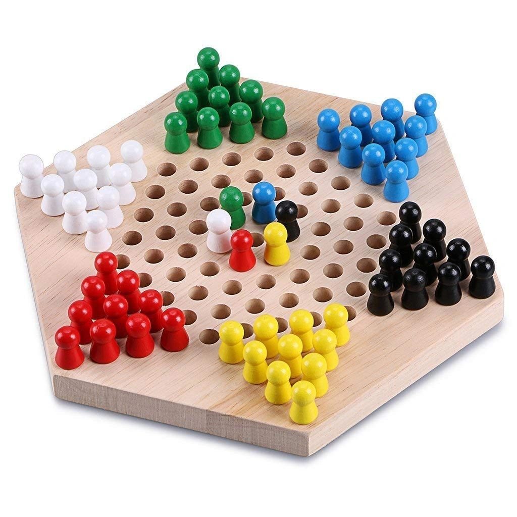 Traditional Hexagon Wooden Chinese Checkers Family Game Set-5