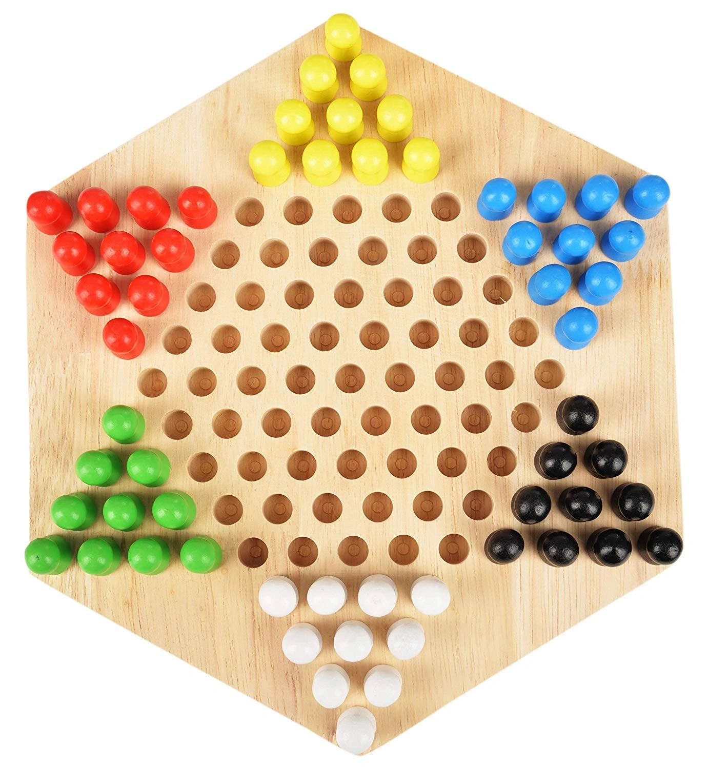 Traditional Hexagon Wooden Chinese Checkers Family Game Set-6