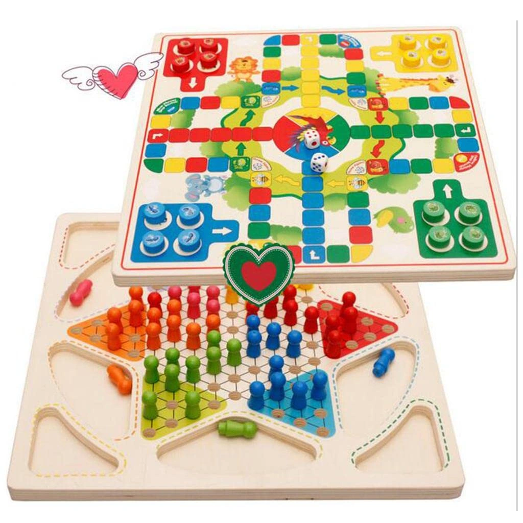 Wooden 2-in-1 Board Game, Crazy Chinese Checkers and Ludo Games for Kids-5