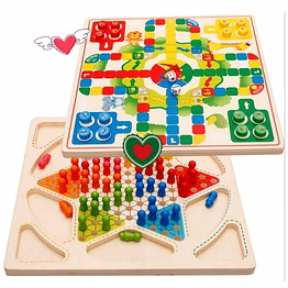 wooden 2-in-1 board game, crazy chinese checkers and ludo games for kids
