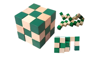 Wooden Snake Cube Toy In Green & Beige Color