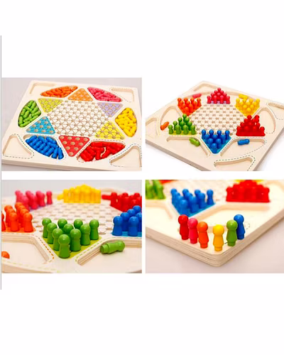 Wooden 2-in-1 Board Game, Crazy Chinese Checkers and Ludo Games for Kids-2