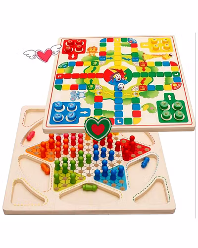 Wooden 2-in-1 Board Game, Crazy Chinese Checkers and Ludo Games for Kids-4