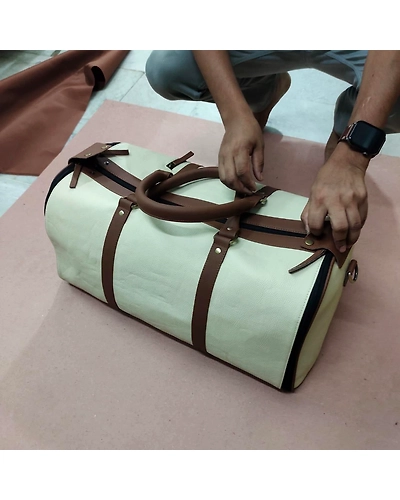 Customizable Luxury Travel Bag: Style, Function, and Personalization in One-White and Brown-1