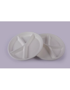 Bagasse Plates - 12 Inch 4 Compartment Round Plates