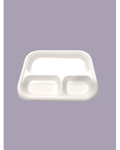 Baggase Plates - 3 Compartment Rectangle Plate-3CPRPB