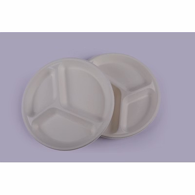 bagasse plates - 10 inch 3 compartment round plates