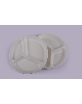 Bagasse Plates - 10 Inch 3 Compartment Round Plates