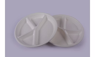 Bagasse Plates - 11 Inch 4 Compartment Round Plates