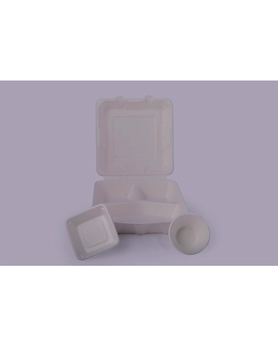 Bagasse Clamshells - 9 x 9 3 Compartment Clamshells-9x93CPBCS