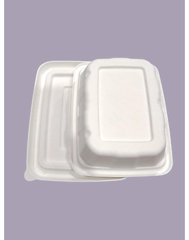 Bagasse Containers - 500 ML White Rectangular Container with LID