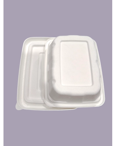 Bagasse Containers - 500 ML White Rectangular Container with LID-500MLWRCJ