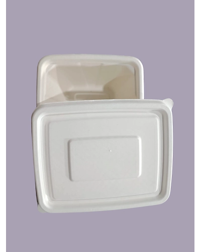 Bagasse Containers - 1000 ML White Rectangular Container with LID-1000MLWRCJ