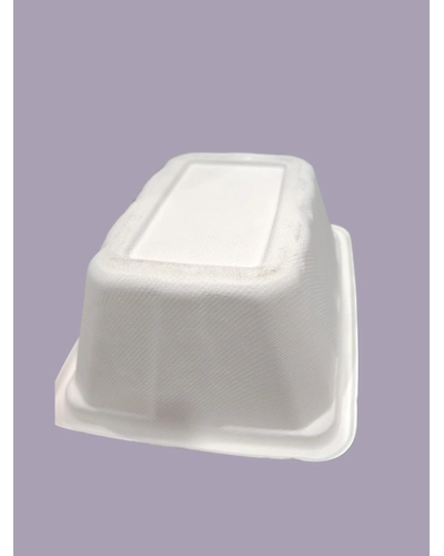 Bagasse Containers - 1000 ML White Rectangular Container with LID-1