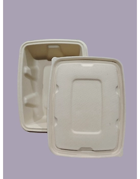 Bagasse Containers - 500 ML Brown Rectangular Container with LID