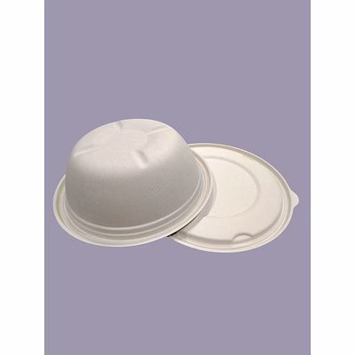 bagasse containers - 1000 ml brown round container with lid