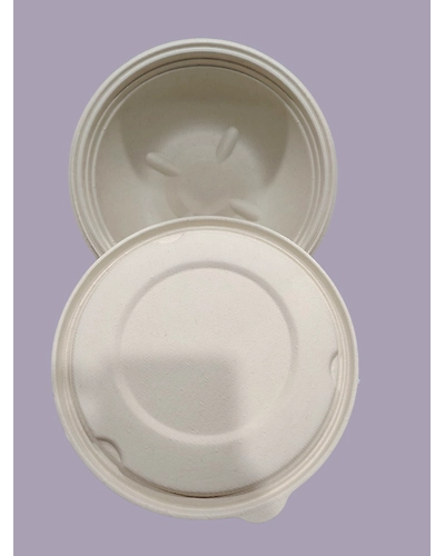 Bagasse Containers - 1000 ML Brown Round Container with LID-2