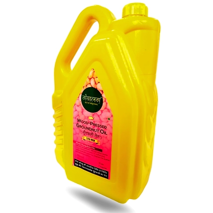 Wood-Pressed Groundnut Oil | 5 Litres | 200% Pure and Natural | Food-Grade Plastic Jar-2