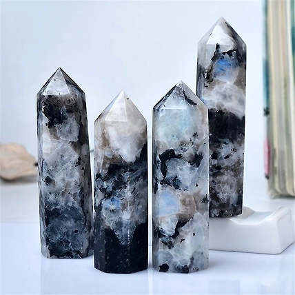 Rainbow Moonstone Crystal Healing Obelisk Tower / Wand-code-005