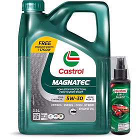 Castrol MAGNATEC 5W-30 - Full Synthetic Engine Oil for Petrol, Diesel, CNG and Hybrid Cars (3.5L) & Castrol 3-IN-1 SHINER for Cars and Bikes (100ML)