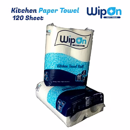 wipon kitchen paper towel combo pack of 2 rolls, 2 ply, 120 sheets, 20 cm