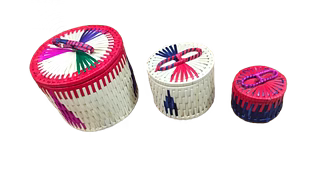Handmade Storage Box - Palm Leaf Round Shape Basket | Stylish & Eco-Friendly  Basket SET OF 03