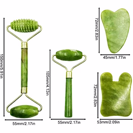 jade roller set – facial massage tool for puffy eyes, neck & wrinkle removal