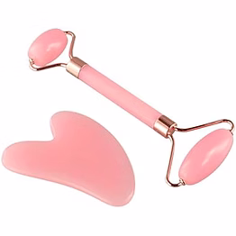 pink crystal jade roller – handmade facial massager with gua sha tool