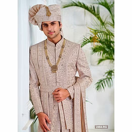 handcrafted marwari sherwani with kundan buttons