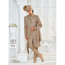 champagne gold rajputi sherwani with rajwadi detailing
