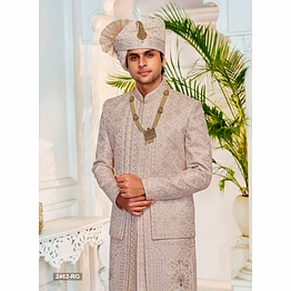 ivory rajput sherwani paired with turban and stole