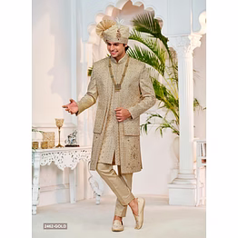 rajput wedding sherwani with zari and brocade work