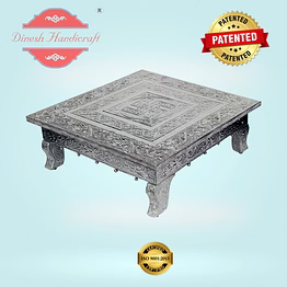 dinesh handicraft aluminium metal coated wooden pooja chowki with swastik design