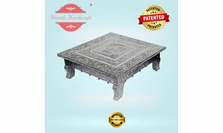 Aluminium Metal Coated Wooden Pooja Chowki with Swastik Design