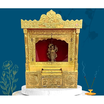 Golden Metal Pooja Temple with Pillors - 15-12716289
